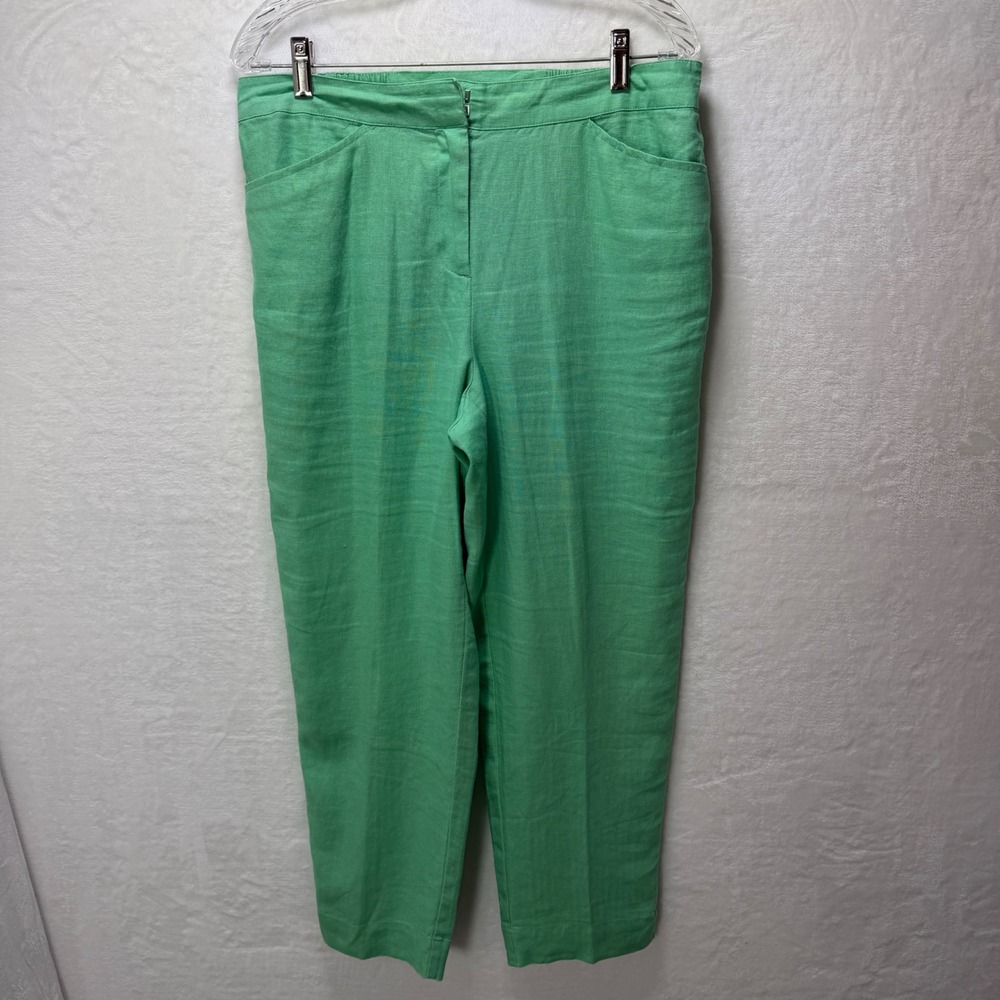 Jones New York Sport Green 100% Linen High Waisted Straight Leg Pants Womens M